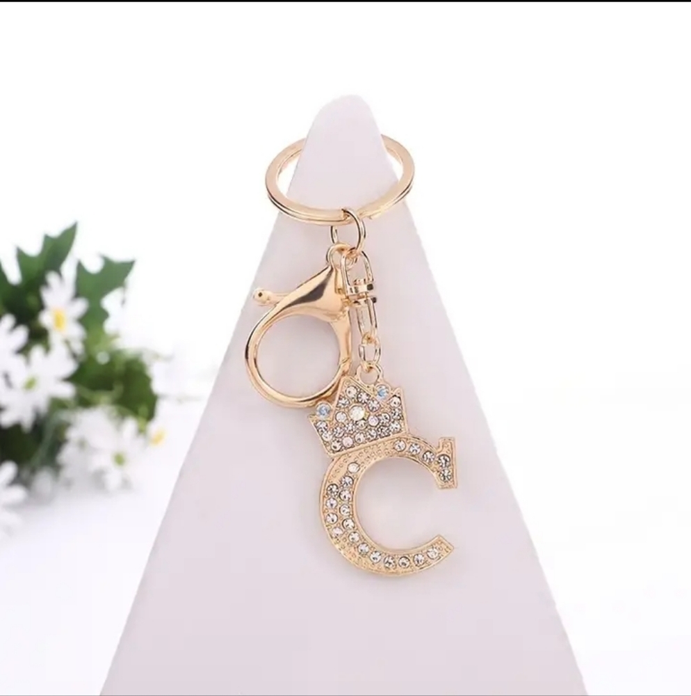 Keychain Letter C With Crown Keyrings Design Initials For Gifts Purse Ha…